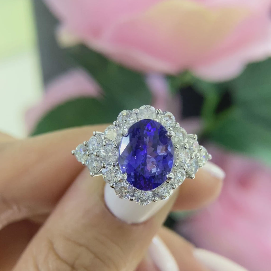18K White Gold Tanzanite & Diamond Halo Ring – 4.51CT Tanzanite / 2.21CT Diamonds | TANR008