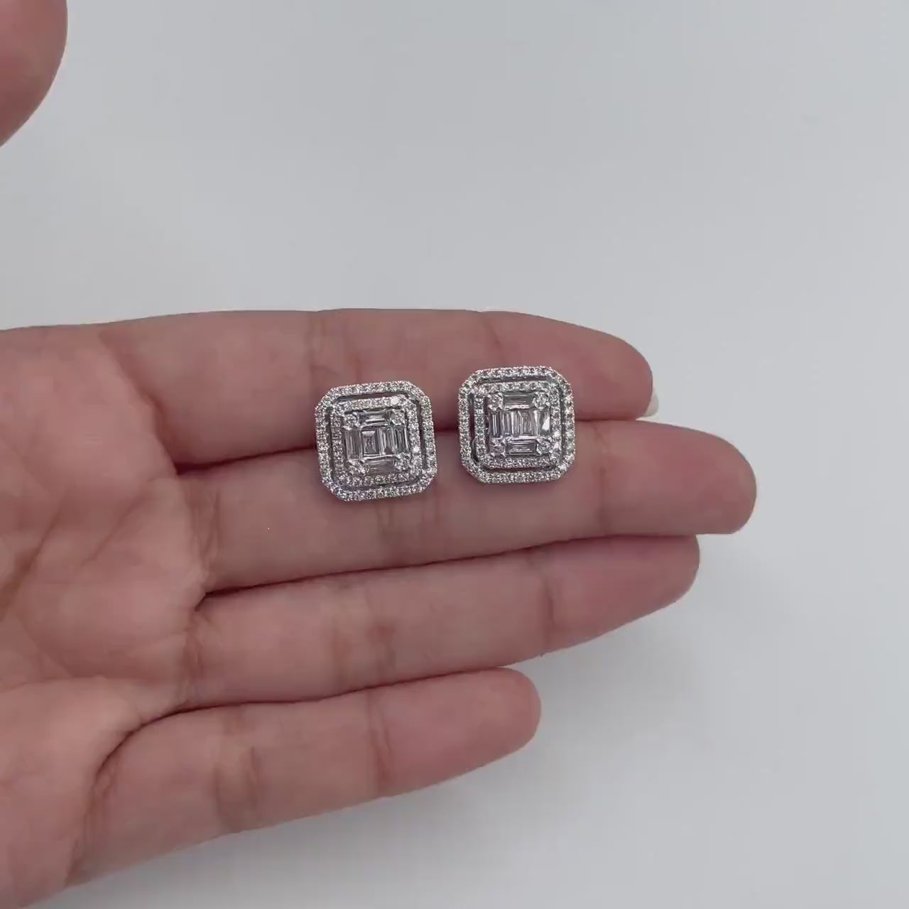 Baguettes And Rounds 1.52cts Cluster In A Halo Diamond Stud Earrings