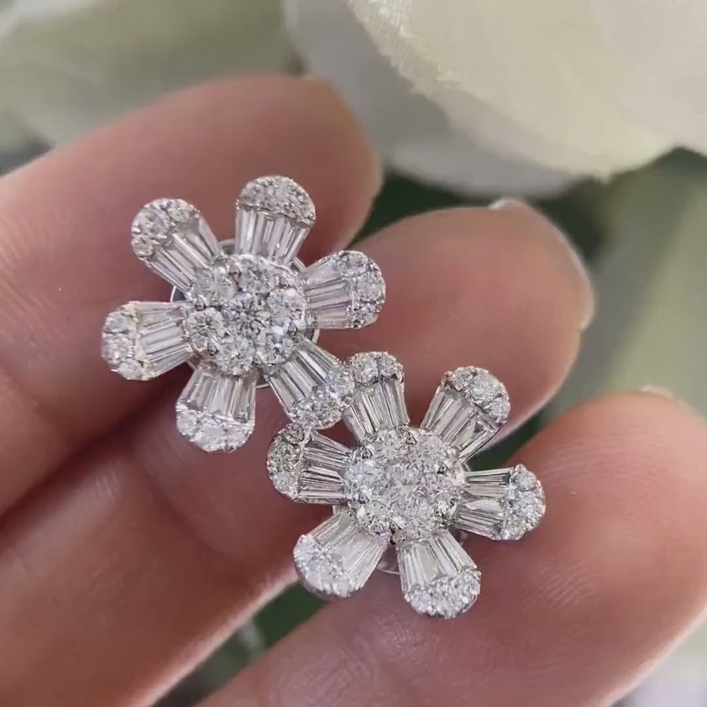 14K White Gold Flower Style Diamond Stud Earrings 1.47CT – PJ53620-026 INSJ