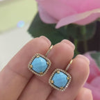 14K Yellow Gold 2.87ct Blue Coral with 0.17ct in Diamonds Earrings. E-10391