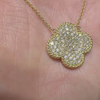 14KT Yellow Gold Clover Pendant with 1.52ct Total Round Natural Diamonds, Pavé Set. DP016 INTJ