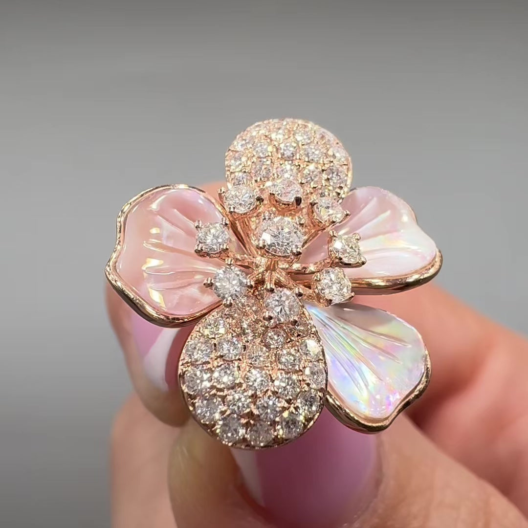 14K Rose Gold Pink Mother-of-Pearl and 1.63ct Diamond Flower Earrings