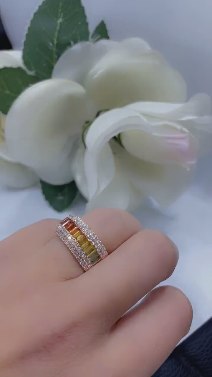 18KT Rose Gold Multicolor Sapphire and Diamond Ring