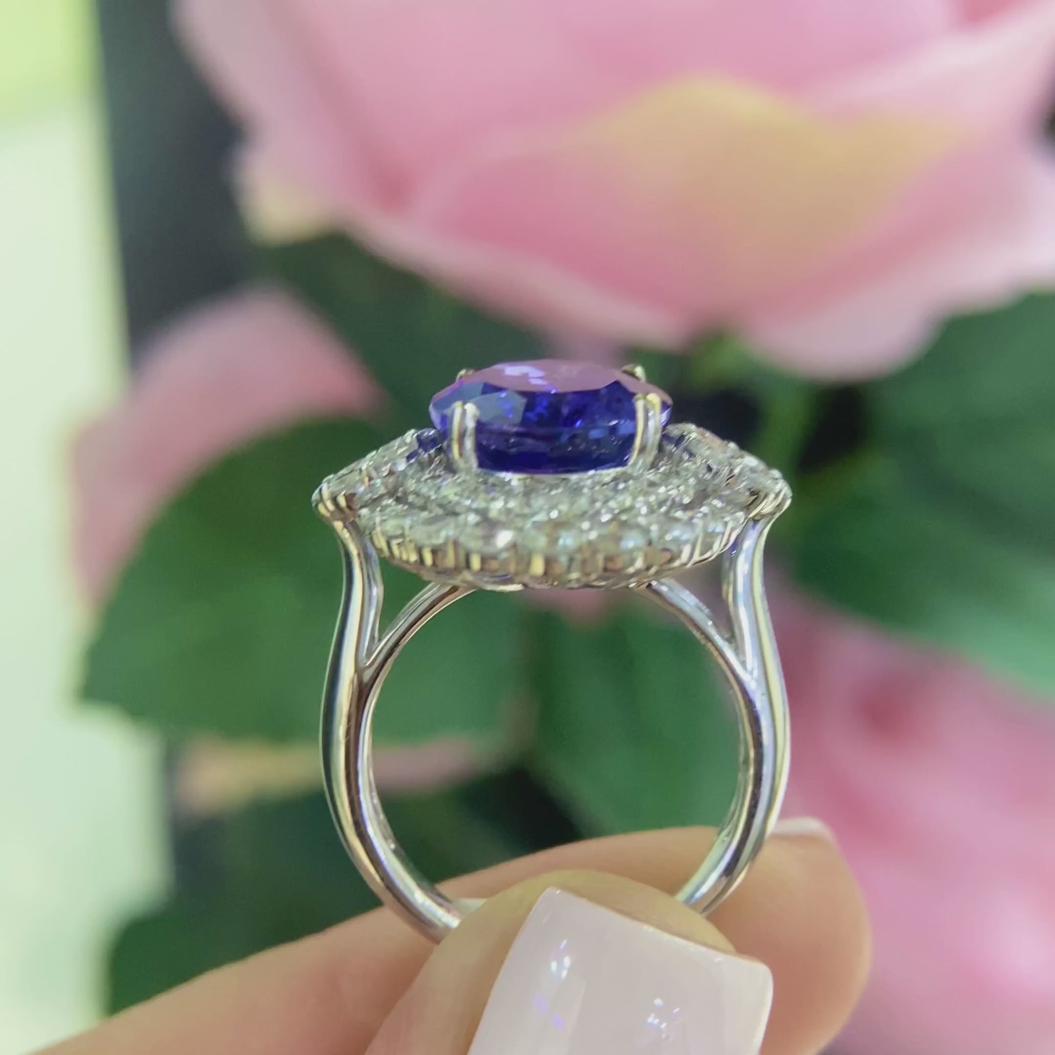 18K White Gold Natural Tanzanite & Diamond Ring – 7.50CT Tanzanite / 1.95CT Diamonds | TANR006