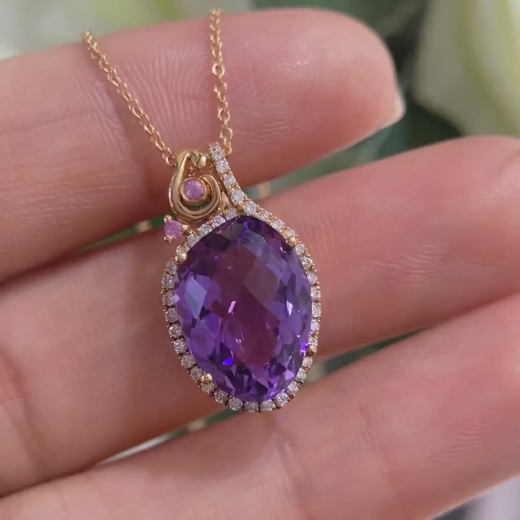 18K Rose Gold  6.20ct Amethyst & 0.25ct in Diamonds Pendant TJJ