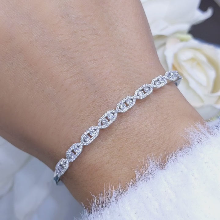 14K White Gold Diamond Bangle with 1.26CT Round Diamonds MSB0012
