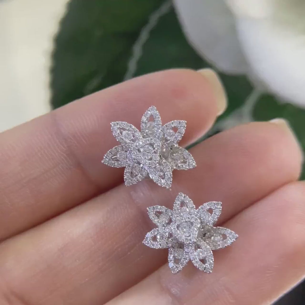 White Gold Flower Cluster Diamond Stud Earrings