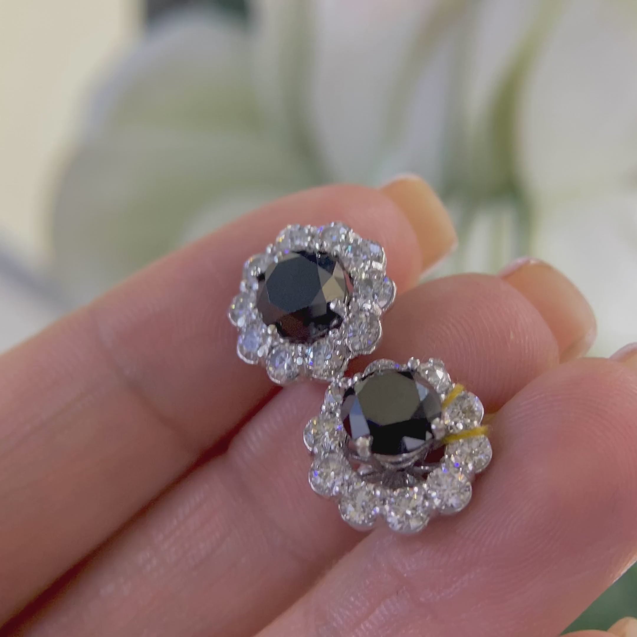 14K White Gold Black Diamond Stud Earrings 3.20CT – Screw Back DIER0130 SJJ INJJ