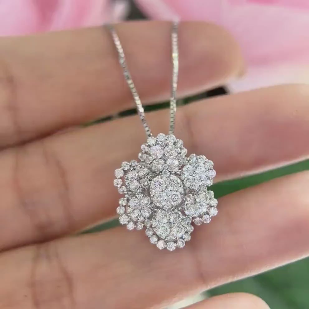 18K White Gold Flower Style 1.64ct Diamond Pendant PGDA002N WG