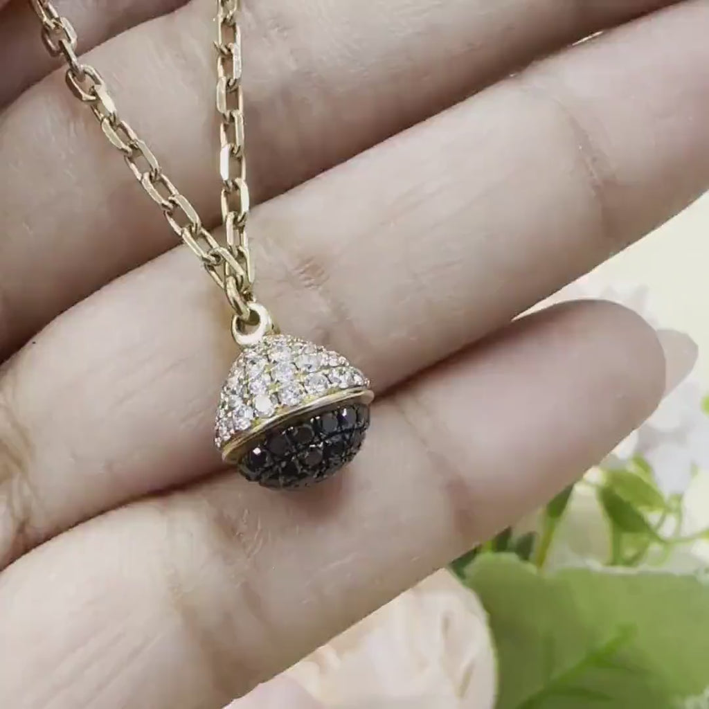 18k Rose Gold Round Circle Pendant - 0.46 Carat Black Diamonds & 0.70 Carat White Diamonds - G VS2 Natural Diamonds - Fashion Jewelry