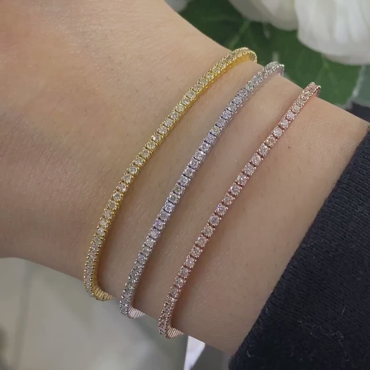 14K White/Yellow/Rose Gold Tennis Bracelets