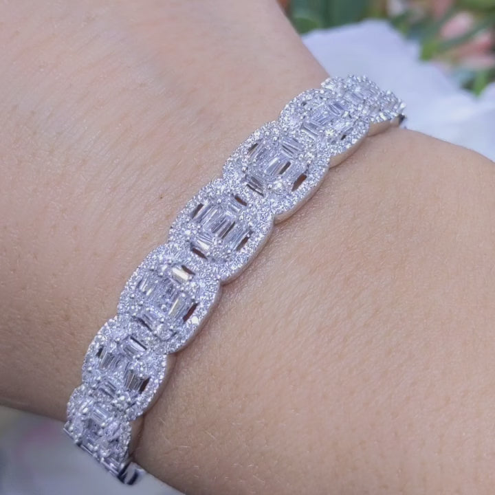 3.98ct Baguette and Round Cut Diamond Bangle in 18K White Gold DB070