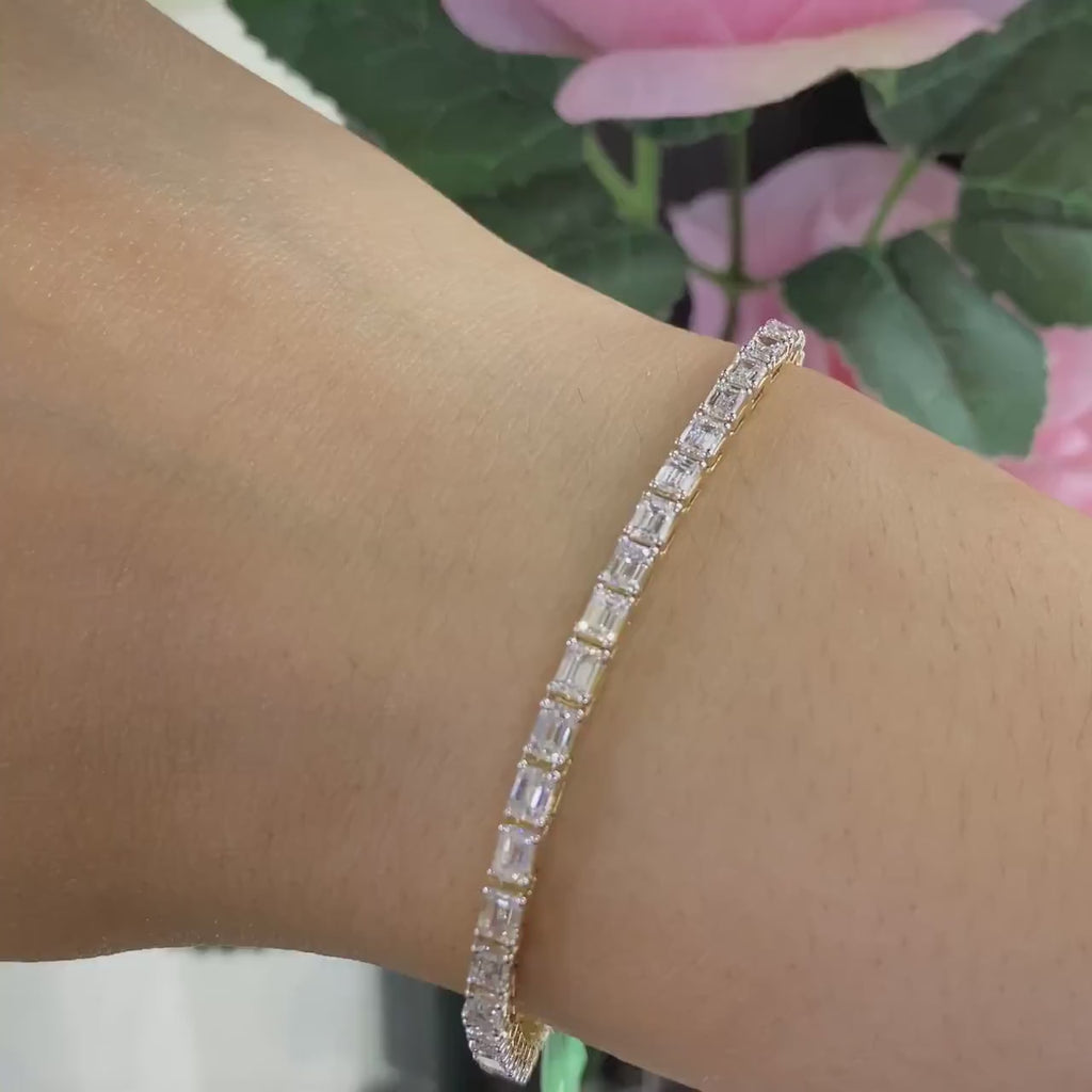 Lustrous Yellow Gold Emerald Cut Diamond East West Tennis Bracelet
