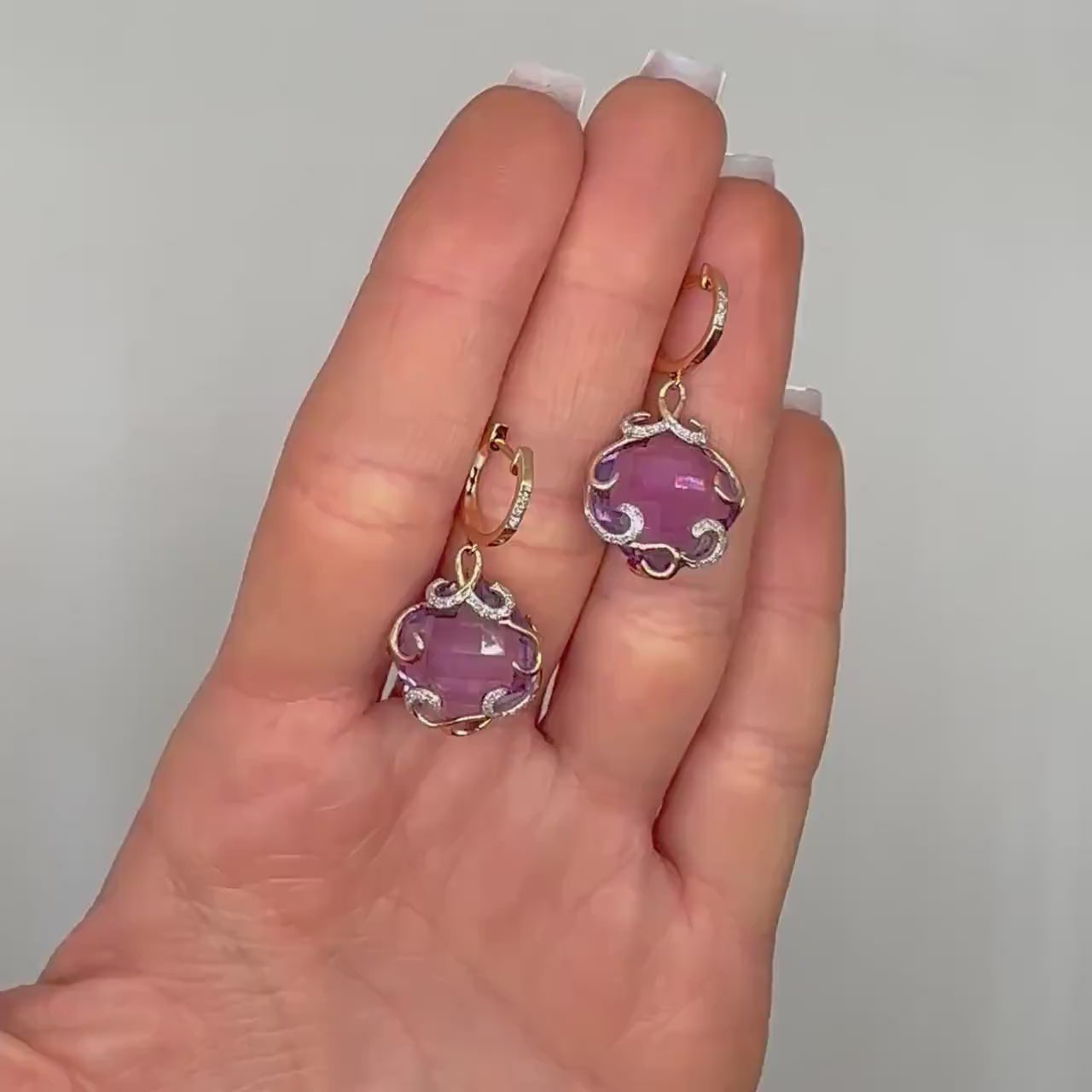 14K Yellow Gold Diamond & Amethyst Earrings DC-E10094-50
