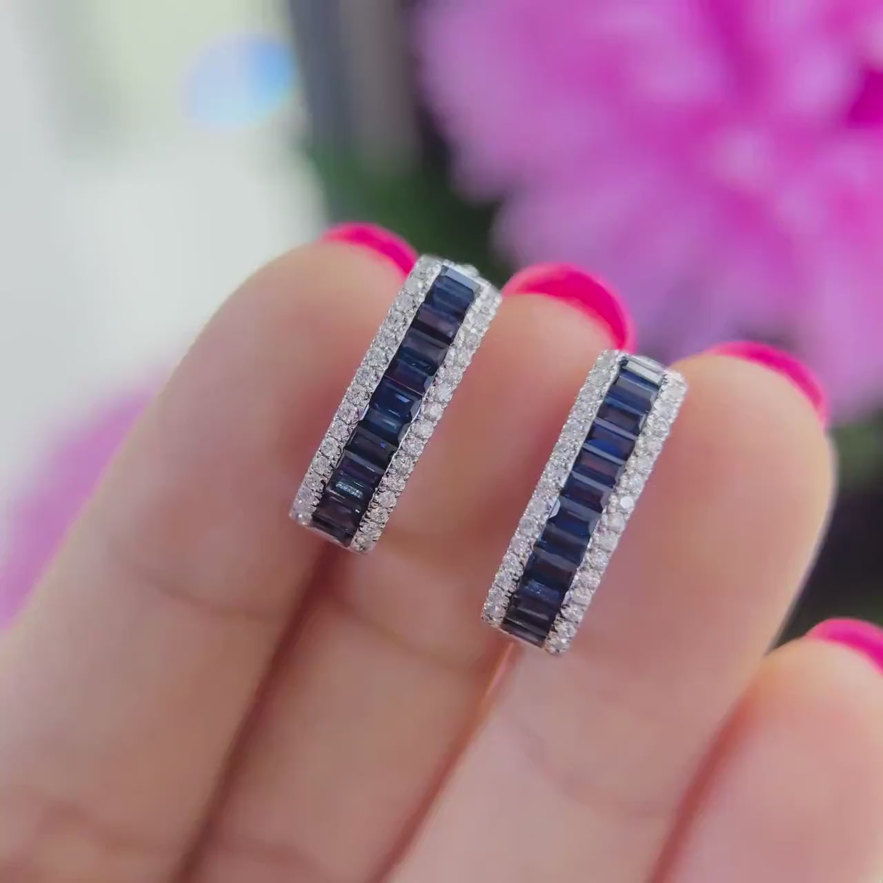 18K White Gold Diamond 1.81ct Baggets cut Sapphire Earrings with 0.35ct rd cut Natural Diamonds .G-H , VS2-SI clarity. SDER015 ESJ