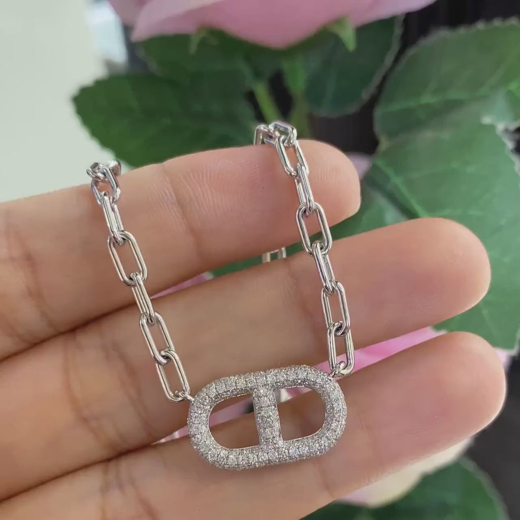 White Gold Paper Clip Diamond Pendant Necklace