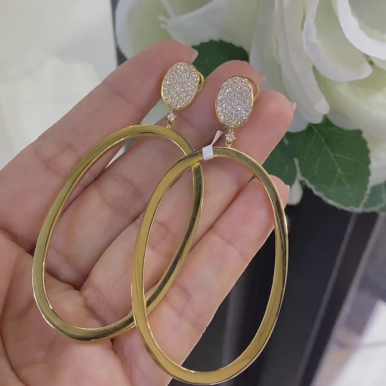 18K Yellow Gold Diamond Oval Drop Earrings 1.03CT G-H SI – TE3314-1 GNLT