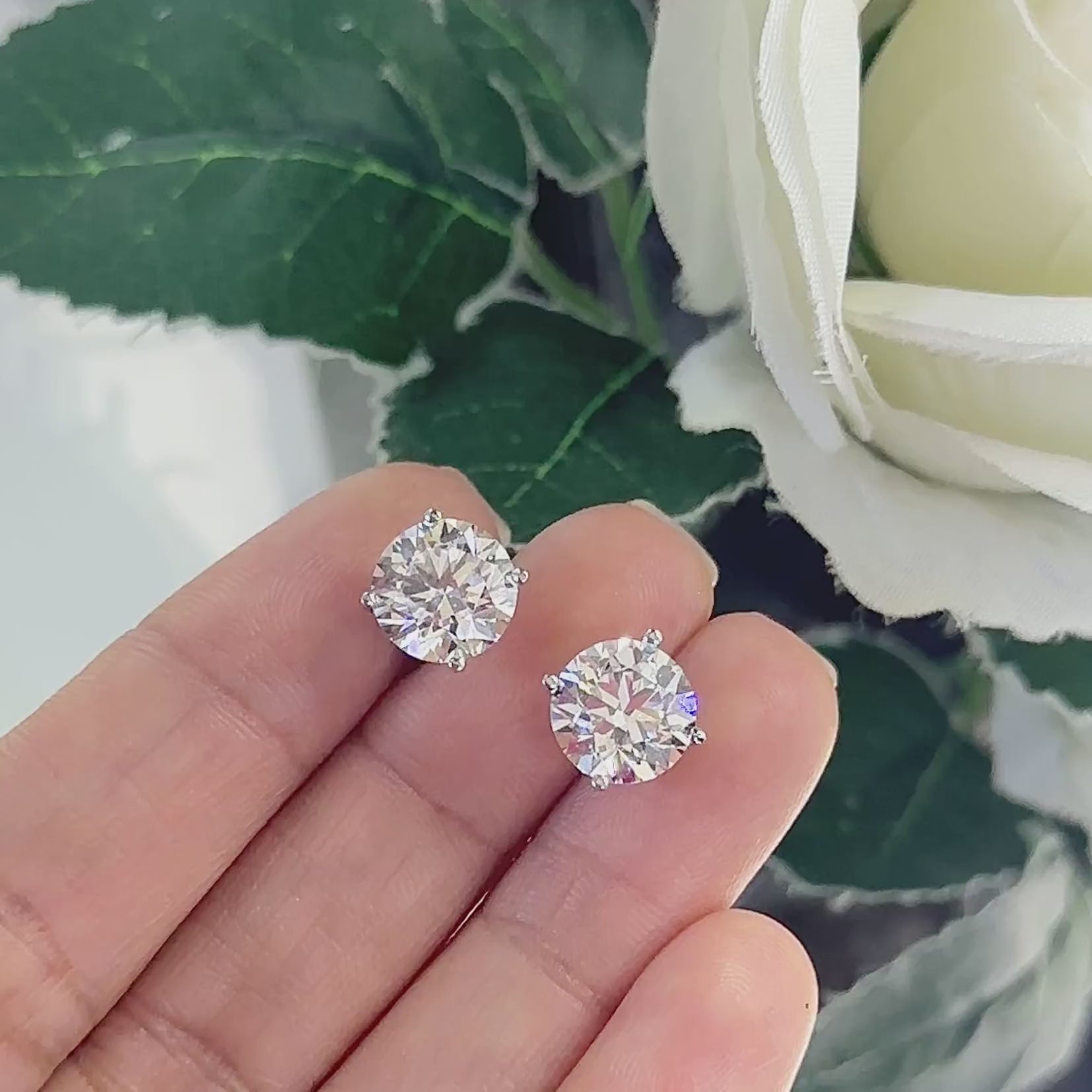 14K White Gold Lab Grown Diamond stud Earrings with 6.14ct ,HVS color. DIER0155 INTJ