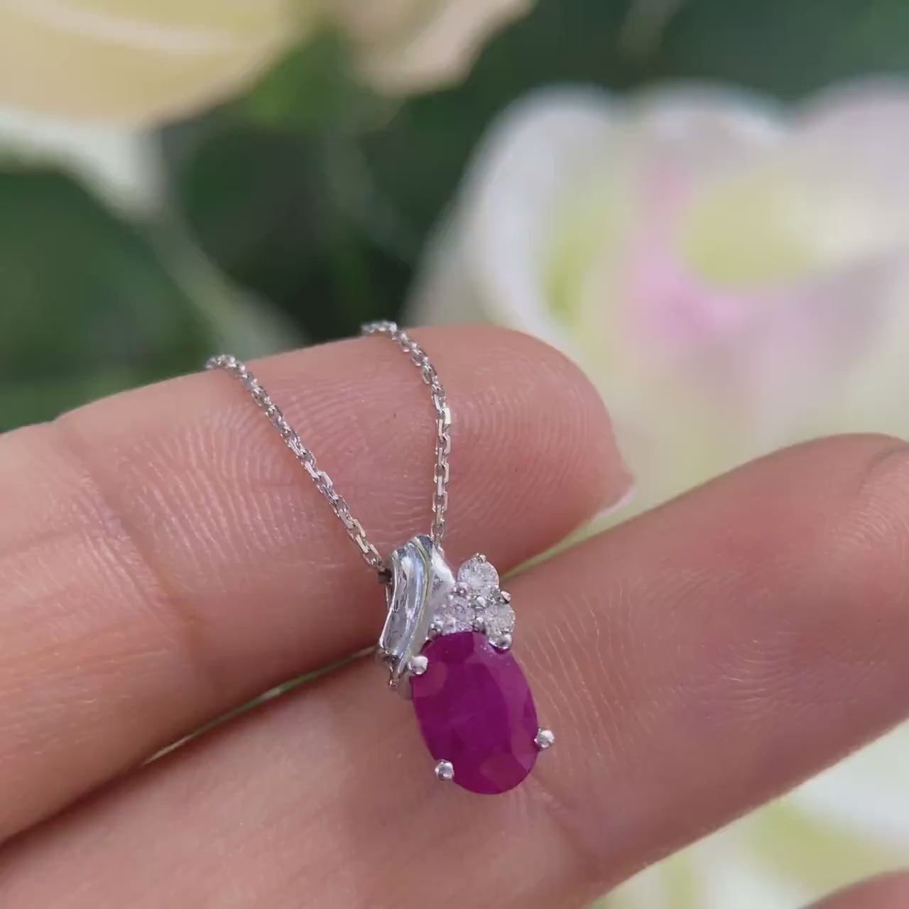 Beautiful  1.00ct Ruby & 0.09ct Diamond Pendant set in 14K White Gold