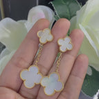 18K Yellow Gold Mother of Pearl Clover Drop Earrings – LTJ