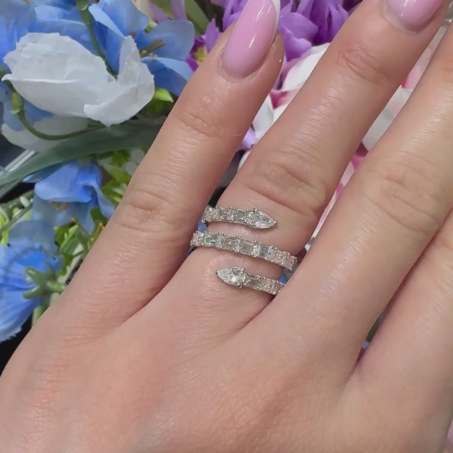 White Gold Pear & Baguette Three Row Spiral Diamond Ring AR17323-006/GNIT