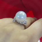 Natural South Sea Pearl 14mm, set in 14K White Gold Ring with 0.33ct in Diamonds.