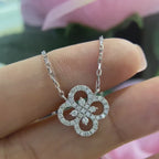White Gold Necklace with Diamond Cluster Clover Pendant Necklace