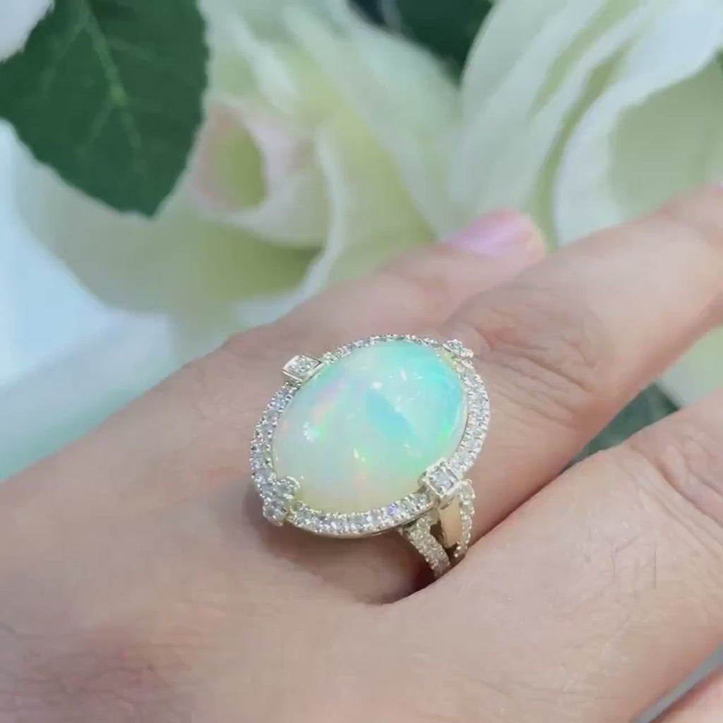 14K Yellow Gold Diamond & Opal Ring – 0.63ct Diamonds, 9.85ct Opal .DC-R14934-1 IEJJ