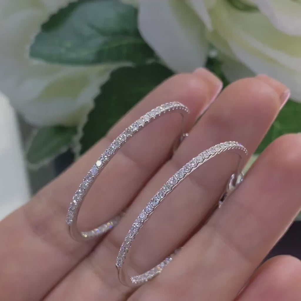 14K White Gold 1.03ct Diamonds Hoops ,SI clarity,G-H . DC-E13414-8.