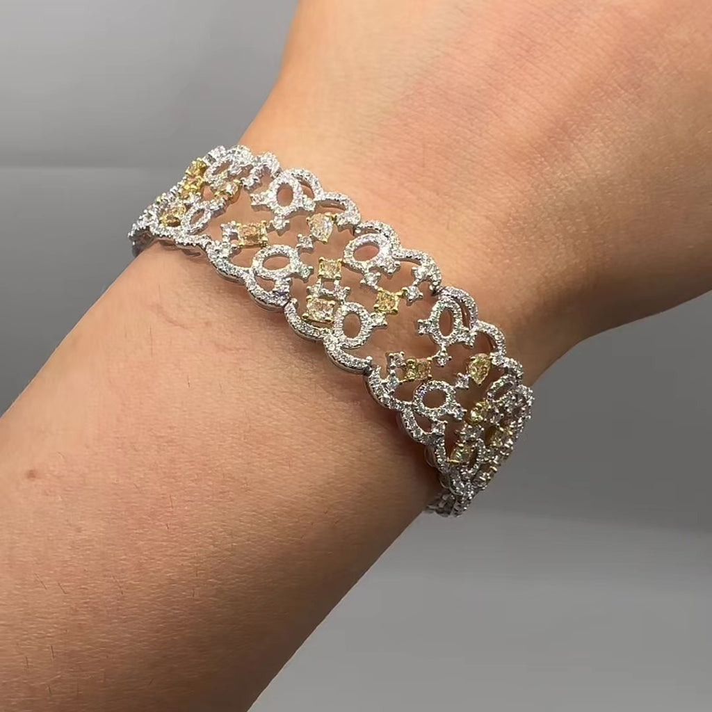 18K White Gold Yellow & White Diamond Bracelet – 9.92 CT Total Diamond Weight DB0031 LIJJ