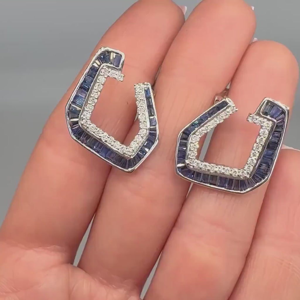 14kT White Gold Earrings with 0.90ct Diamonds and 3.50ct Sapphires. IZNJ