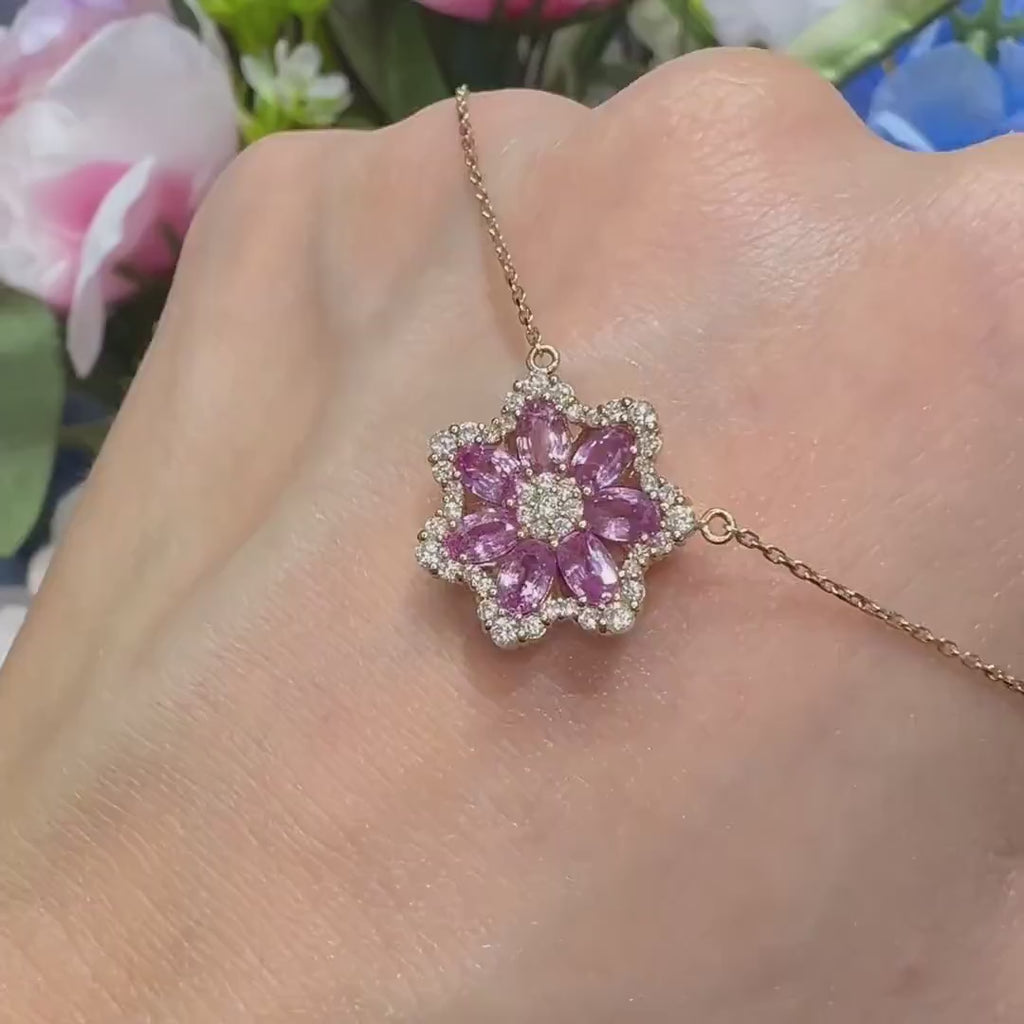 18KT Rose Gold Pink Sapphire & Diamond Necklace – SDP052 ITTI