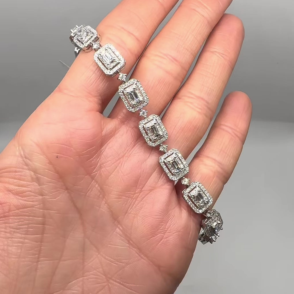 18K White Gold Emerald-Cut Diamond Link Bracelet – 5.07ct DB0070 TZJJ