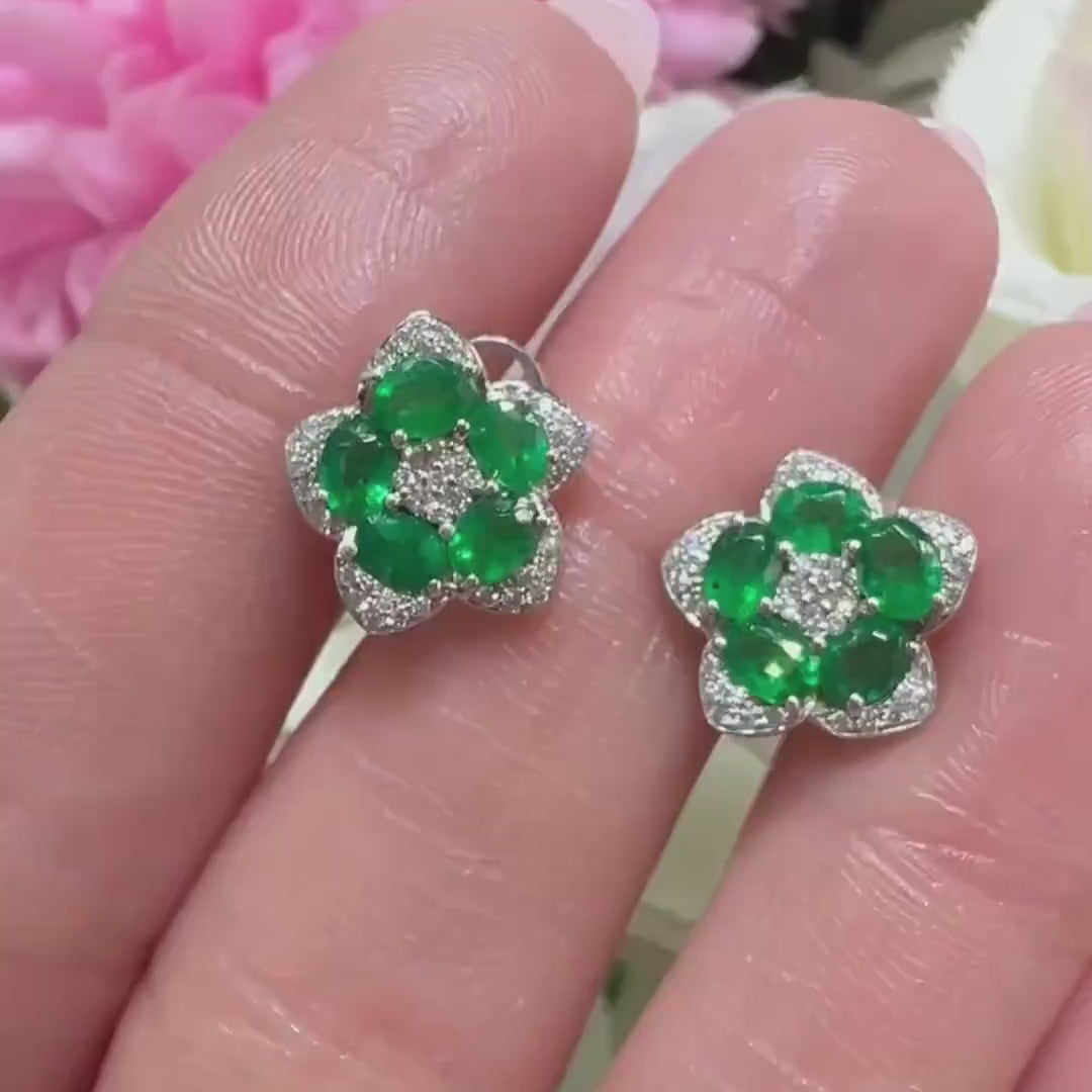 18KT White Gold Emerald & Diamond Earrings – EMER016 IGZN