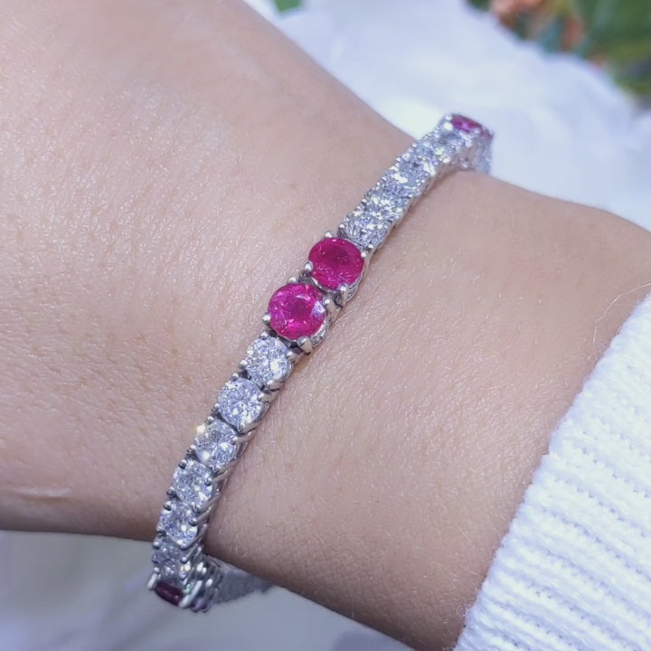 18K White Gold Ruby and Diamond Tennis Bracelet with 12.00CT Gemstones