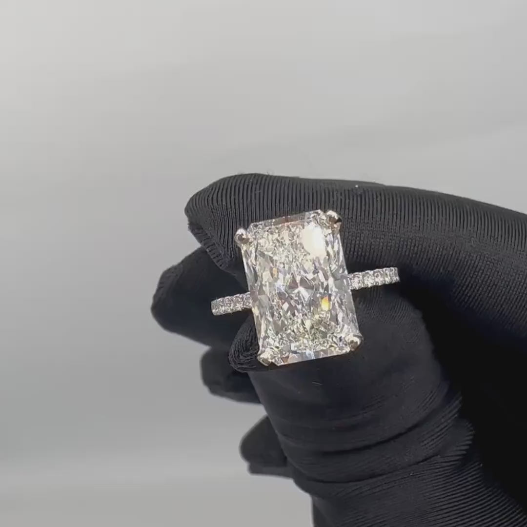 18KT White Gold Ring with 5.07ct Radiant Lab-Grown Diamond (IGI Certified) and 0.57ct Total Natural Round Diamonds. RADER019 GJJJ