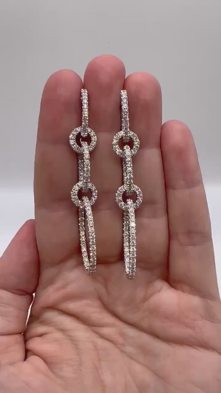 14K White Gold 4.28ct in Diamonds Dangling Hooped Transportable Earrings