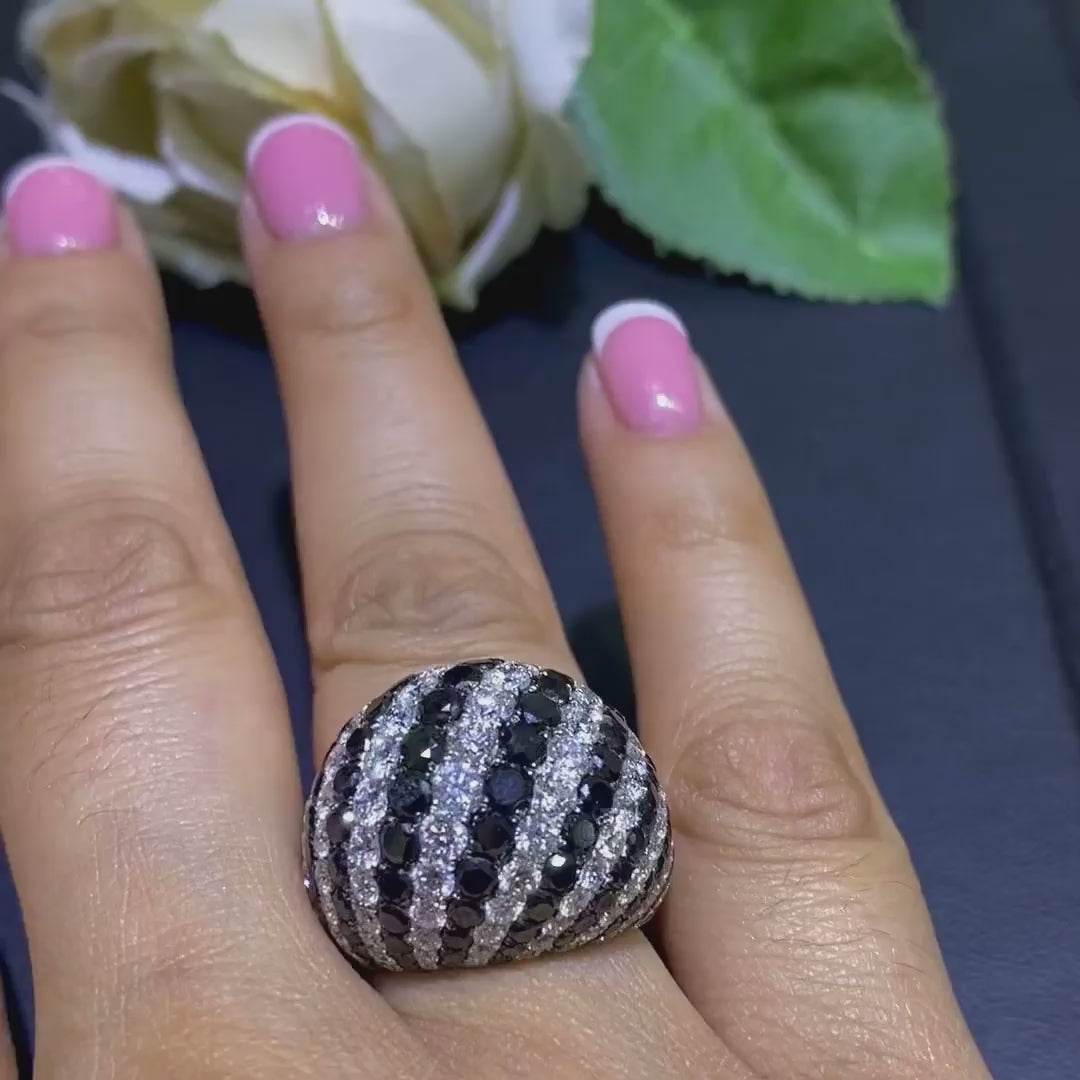 18K White Gold Black & White Diamond Dome Ring – 8.22CT Total Diamonds | DR045