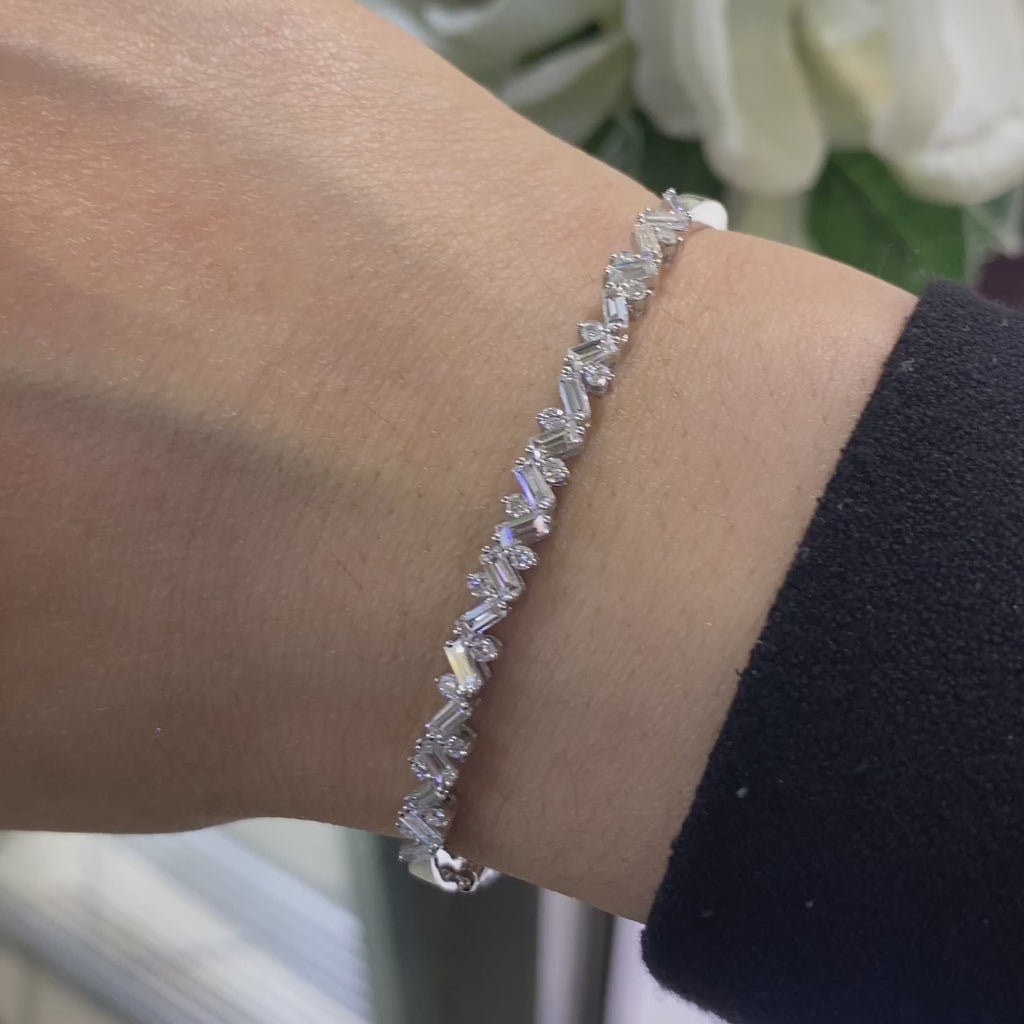 14K White Gold Diamond Bangle with 1.43CT Baguette and Round Diamonds PJB536OWG IESJ