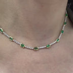 18KT White Gold Necklace with 1.50ct Natural Diamonds and 3.40ct Emerald-Cut Natural Emeralds EMDN28 AGEG