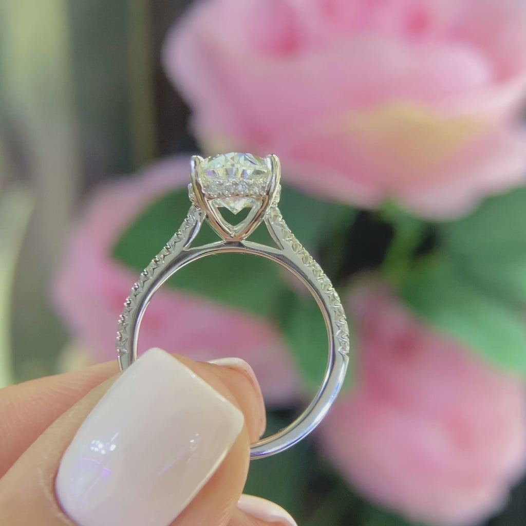 18K White Gold Oval Lab-Grown Diamond Ring – 3.07CT Center / 0.39CT Side Diamonds E/VS1 | OVER023