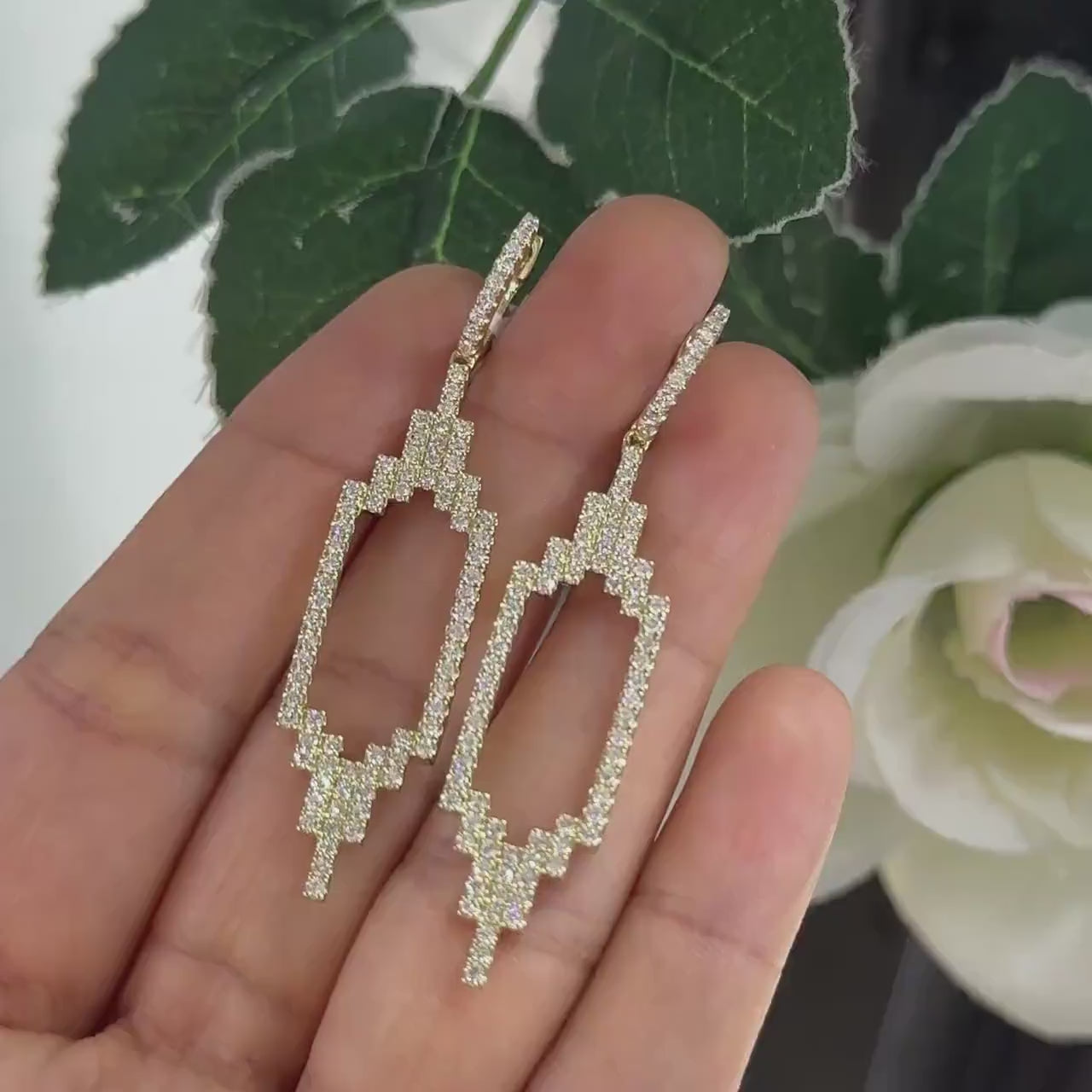 Yellow Gold Art Deco Style Drop Earrings with Diamonds