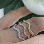 Three Row Curve Rings in Yellow, Rose and White Gold Full Circle Diamond Stacking Rings