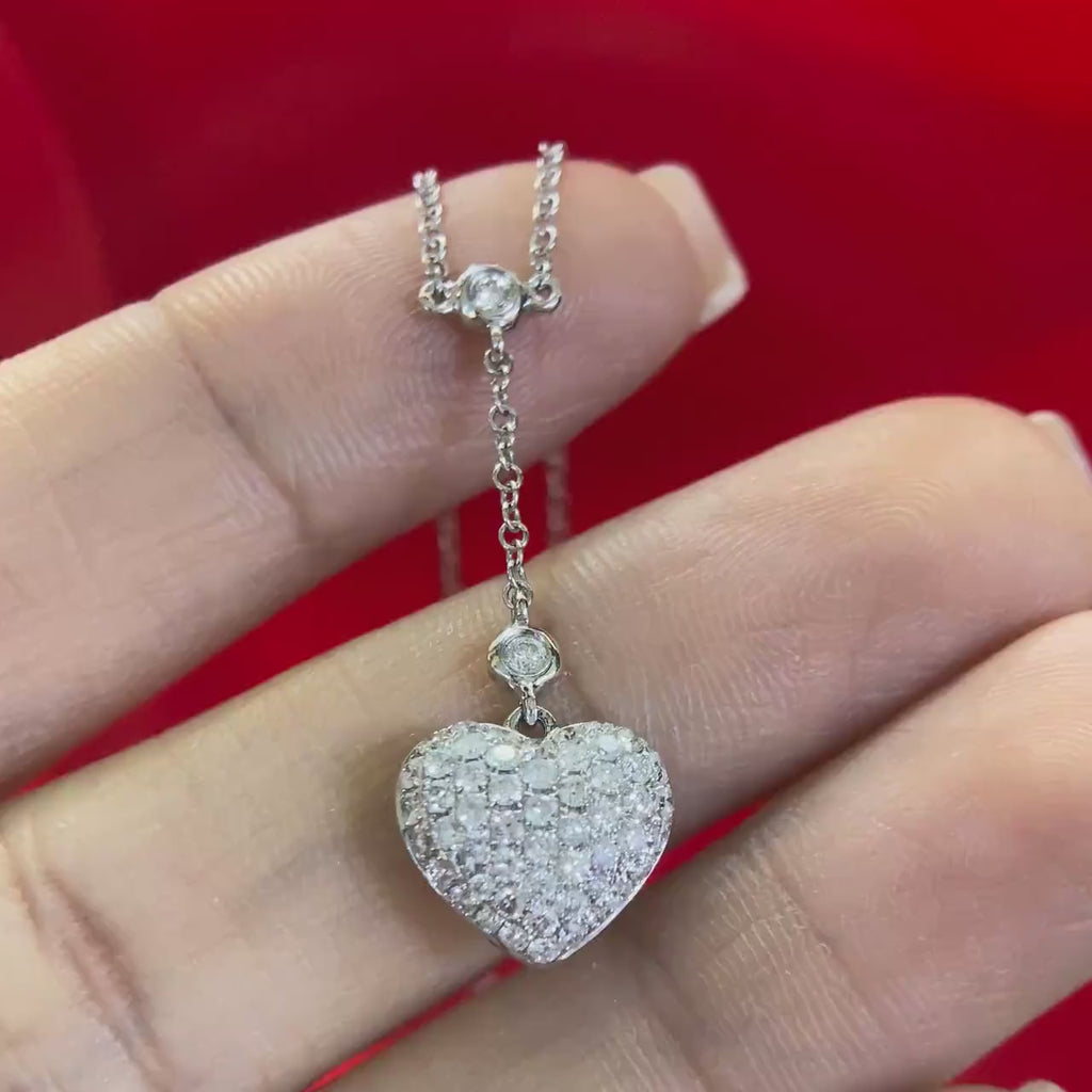 0.75ct round cut diamonds Heart shape pedant necklace in 14k WG