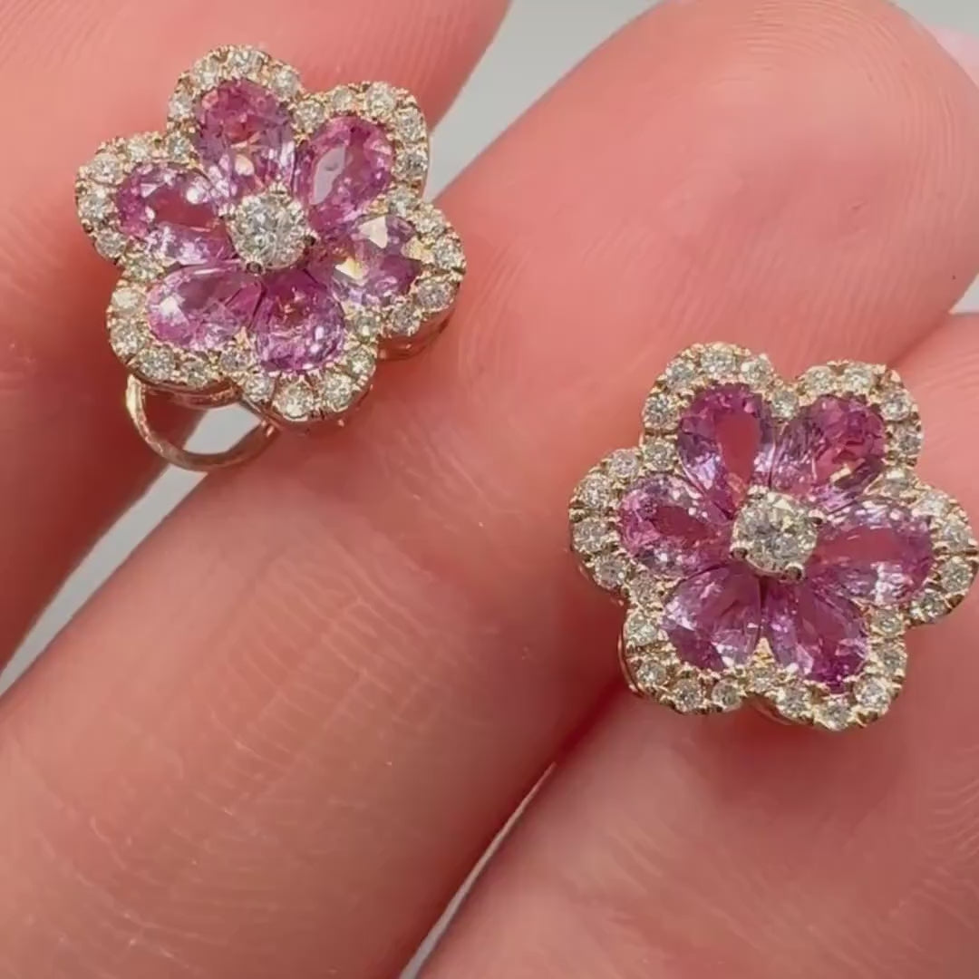 Floral 18KT Rose Gold Pink Sapphire & Diamond Earrings – SDER028 IGNA