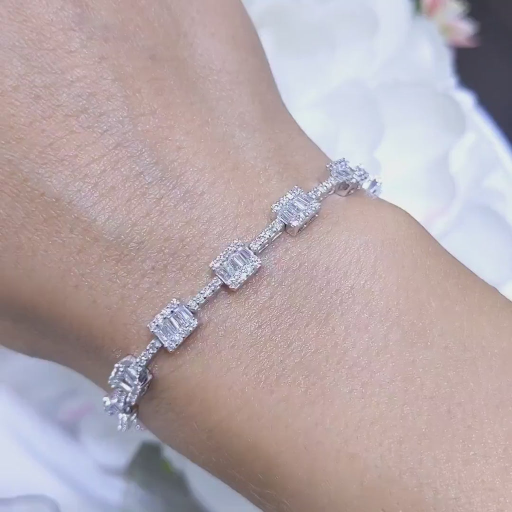 White Gold Baguette and Round Cut Diamond Tennis Bracelet