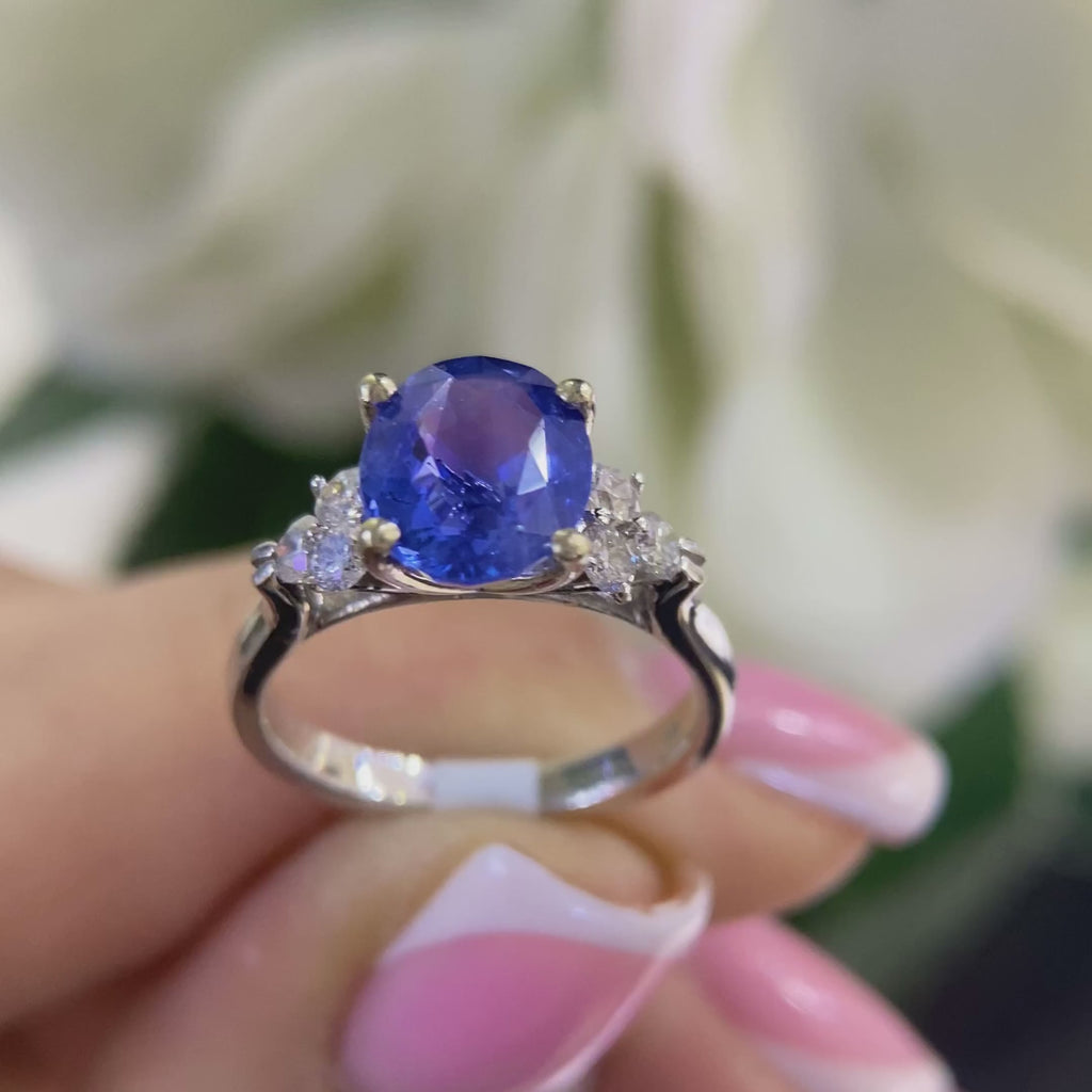 14K White Gold Natural Sapphire & Diamond Ring – 2.42CT Sapphire / 0.30CT Diamonds | SDR005