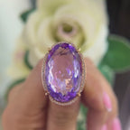 14K Rose Gold Ring with 25.30CT Checker Cut Oval Amethyst & 0.19CT Diamonds COLR0046 ZTJ