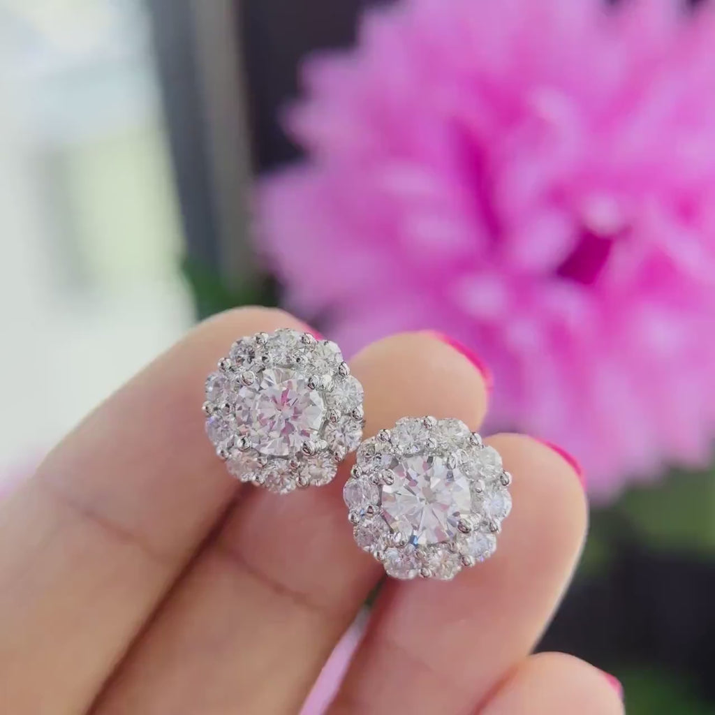 14K White Gold Diamond Earrings total 4.41ct Round Cut Diamonds . EGS Certified Diamonds. D-G colors with VS2- SI1 Clarity.  DIER28 ZEJJ