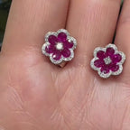 18KT White Gold Ruby & Diamond Floral Earrings – RUBDER0820 IGSA